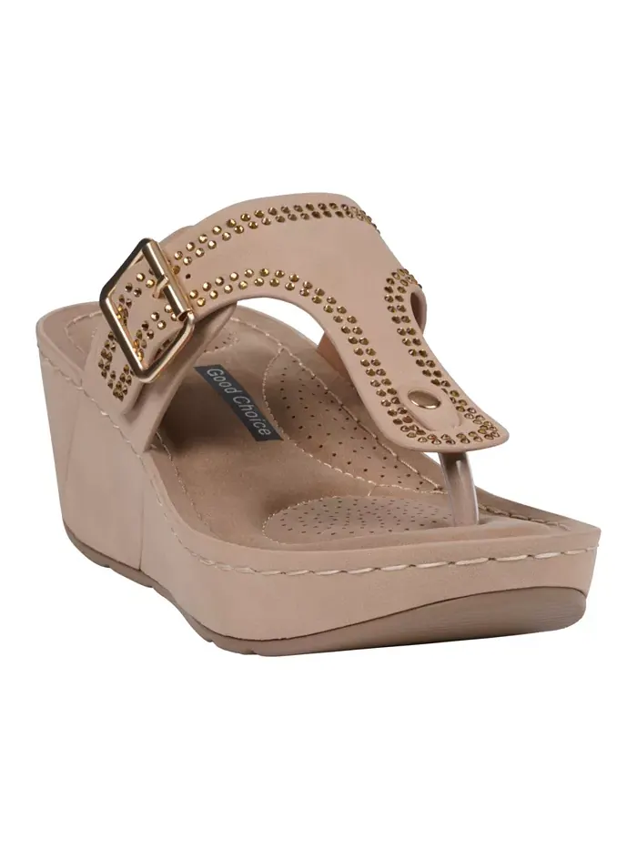 Женские босоножки-танкетки Alani с декоративными элементами GC Shoes — изображение 1 из 5, бежевый