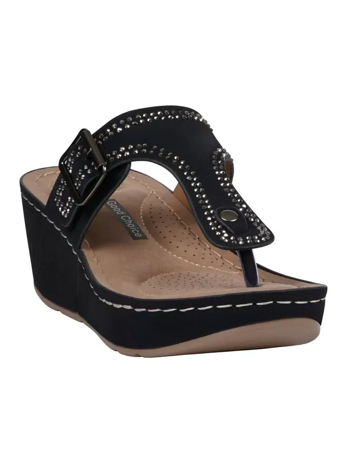 Женские босоножки-танкетки Alani с декоративными элементами GC Shoes — изображение 1 из 5, черный