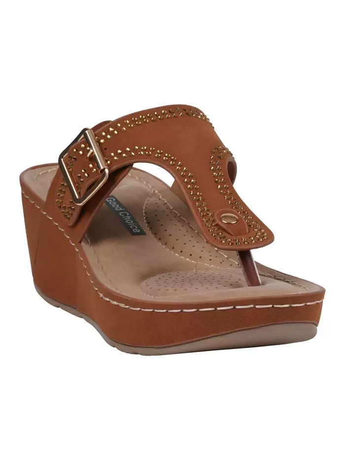 Женские босоножки-танкетки Alani с декоративными элементами GC Shoes — изображение 1 из 5, коричневый