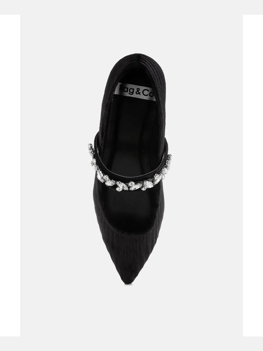 Женские бархатные балетки с брошью «Дрезден со стразами» Rag & Co — изображение 4 из 5, черный