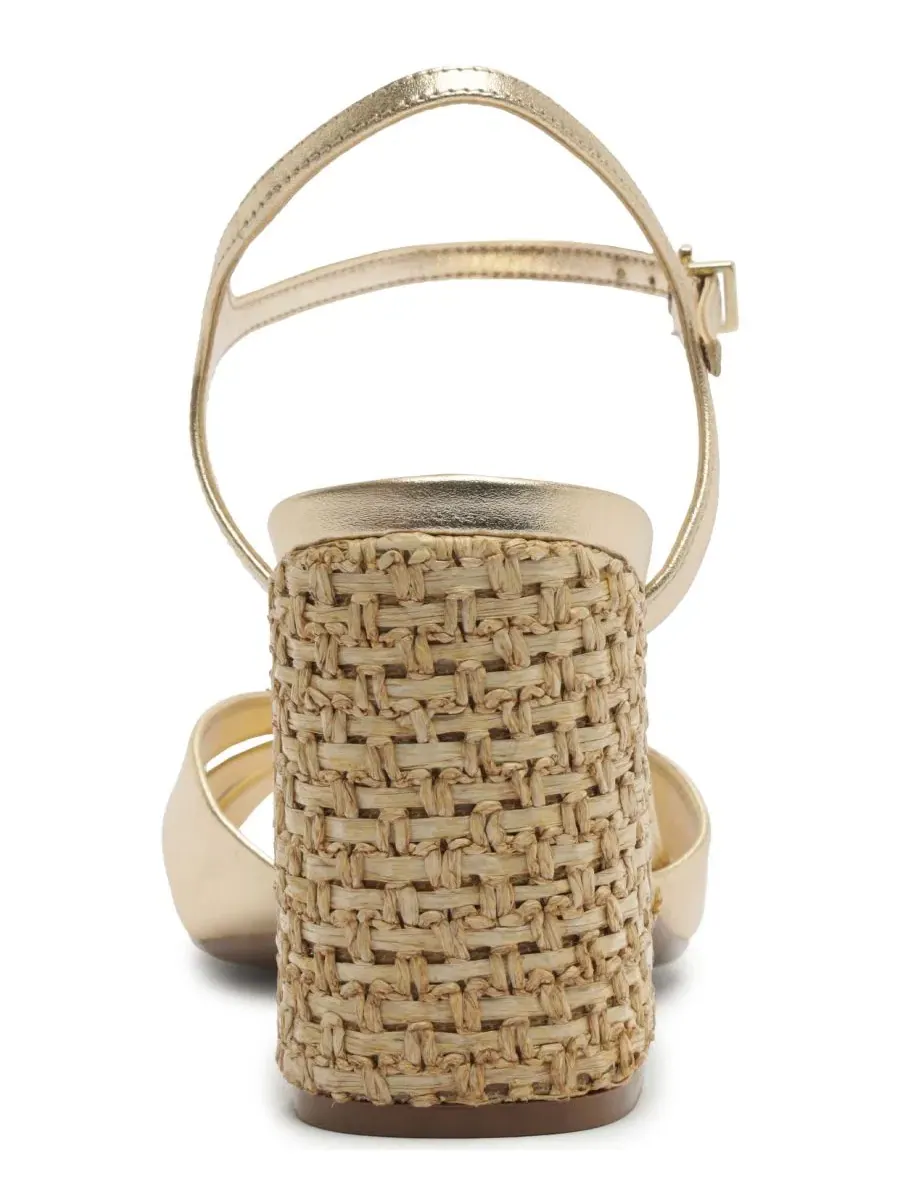 Сандалии с высоким блок-каблуком из рафии Keefa High Block Raffia Schutz — изображение 3 из 8, платина