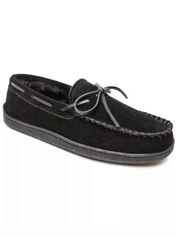 Мужские широкие тапочки на жесткой подошве с ворсовой подкладкой Minnetonka — изображение 1 из 3, черный