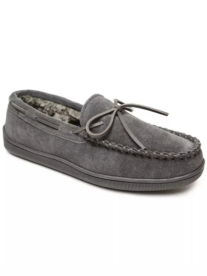 Мужские широкие тапочки на жесткой подошве с ворсовой подкладкой Minnetonka — изображение 1 из 3, темно-серый