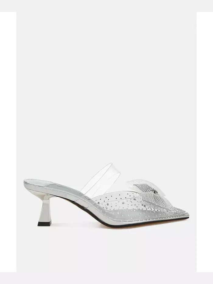 Туфли Freja Embellished Bow на низком каблуке с декоративным бантом London Rag — изображение 1 из 3, серебряный