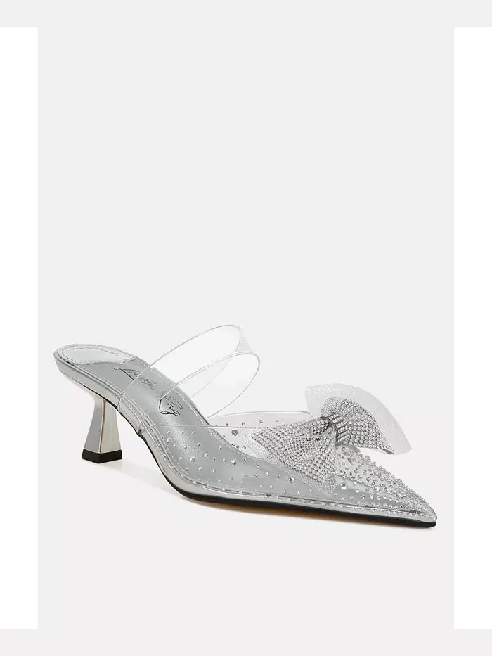 Туфли Freja Embellished Bow на низком каблуке с декоративным бантом London Rag — изображение 2 из 3, серебряный