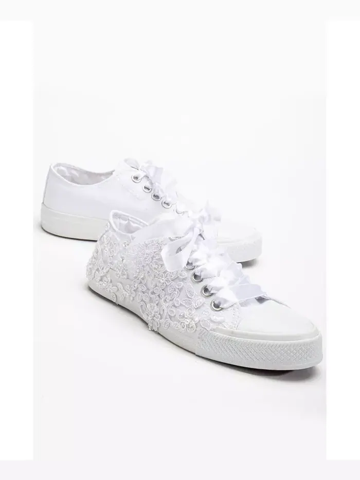Низкие кружевные свадебные кеды Shelby Forever & Always Shoes — изображение 2 из 5, белый