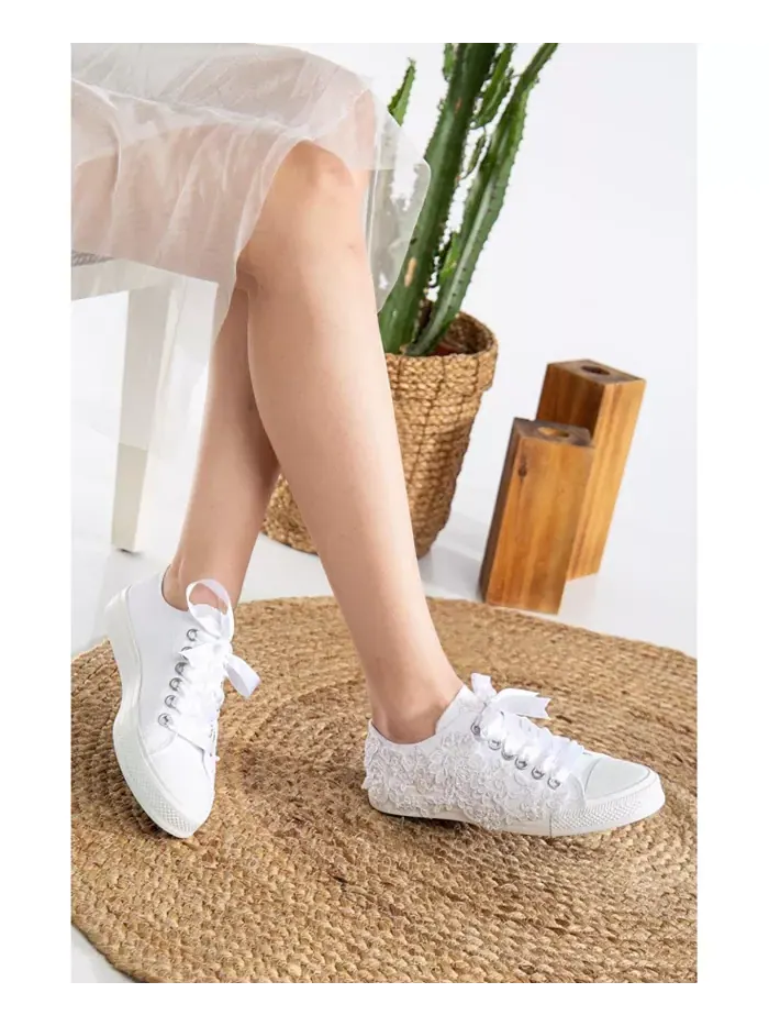 Низкие кружевные свадебные кеды Shelby Forever & Always Shoes — изображение 3 из 5, белый