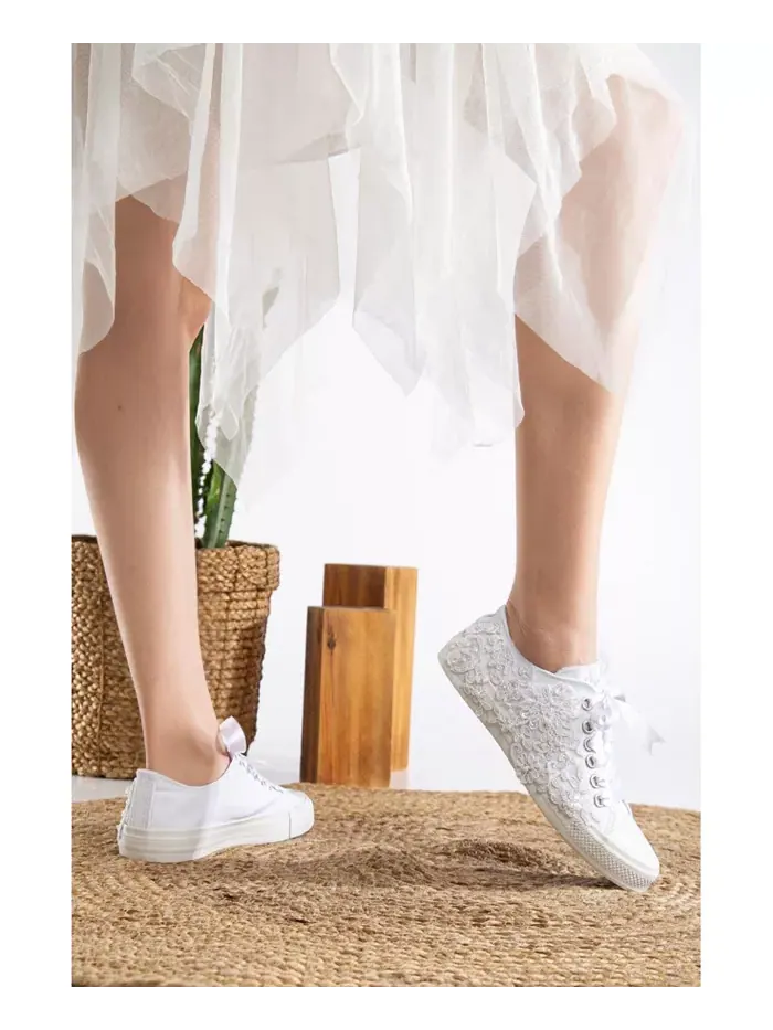 Низкие кружевные свадебные кеды Shelby Forever & Always Shoes — изображение 5 из 5, белый