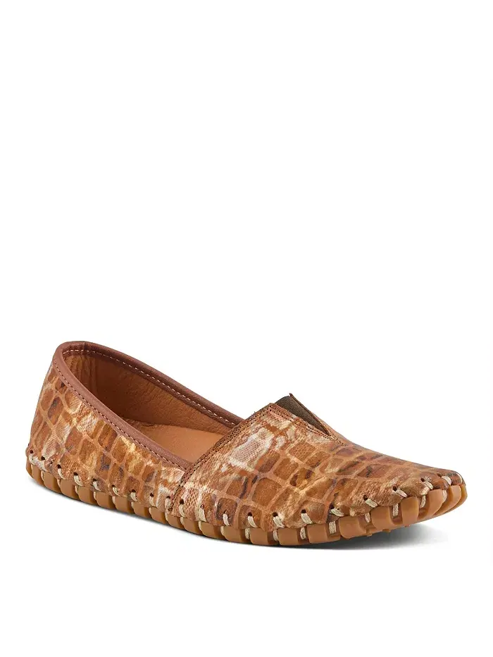 Kathaleta-Spice Metallic Croco Slip-On кожаные балетки со съемной стелькой и поддержкой свода стопы