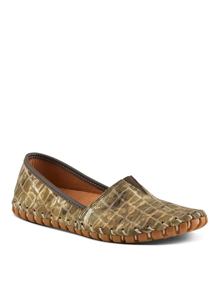 Kathaleta-Spice Metallic Croco Slip-On кожаные балетки со съемной стелькой и поддержкой свода стопы — изображение 1 из 6