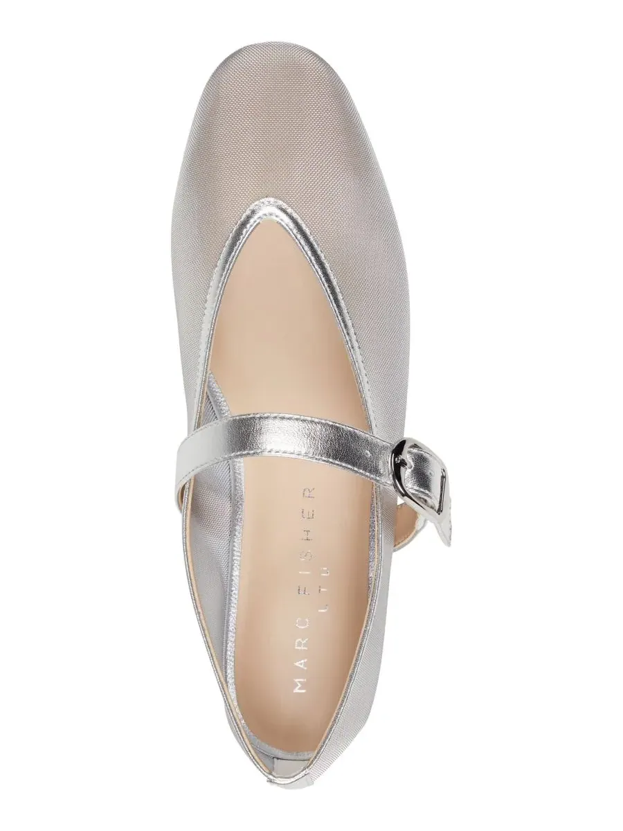 Женские балетки Godina Mesh Mary Jane Dress Flats Marc Fisher LTD, серебро mesh/leather — изображение 4 из 5, серебристый