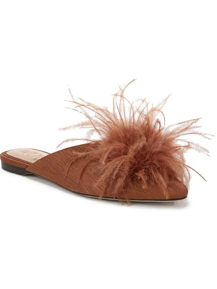 Мюли с перьевой помпой Khai Feather Sam Edelman, Bright Bourbon Satin Fabric — изображение 1 из 5