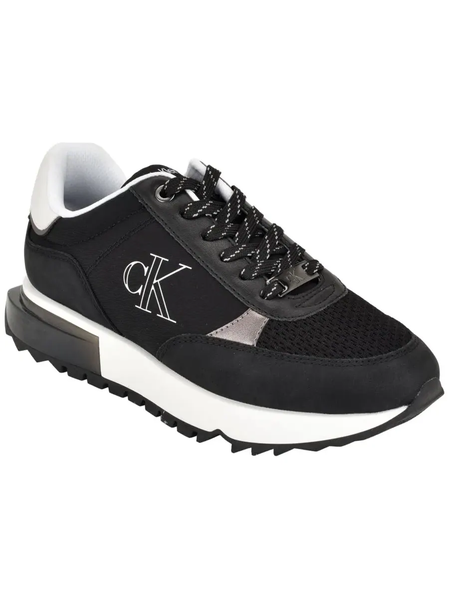 Кроссовки женские с текстильным верхом, модель Melidee Logo Lace-Up Calvin Klein — изображение 1 из 5, черный//белый