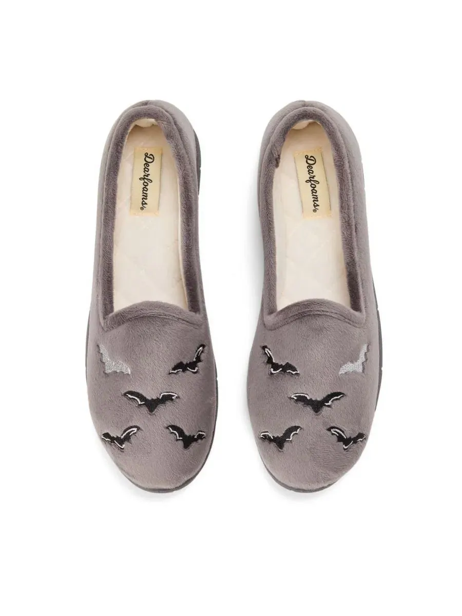Тапочки закрытые из велюра с вышивкой, модель Halloween Dearfoams — изображение 4 из 7, серый