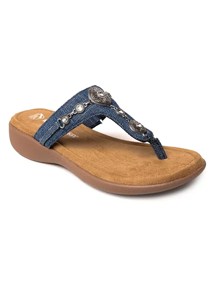 Женские сандалии-танкетки Brecca с декоративными элементами Minnetonka — синий