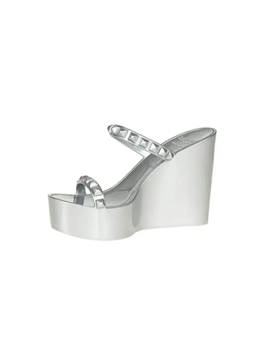 Босоножки на танкетке с открытым носком Tonino High Wedge CARMEN SOL — изображение 4 из 4, серебряный