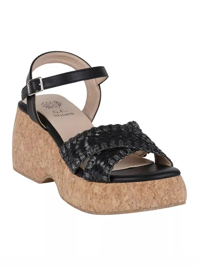 Женские сандалии Lucy Woven Cork Platform Wedge GC Shoes — изображение 1 из 5, черный