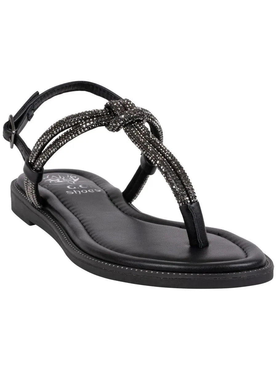 Женские сандалии Alonde с декорированными Т-образными ремешками GC Shoes — изображение 1 из 5, черный