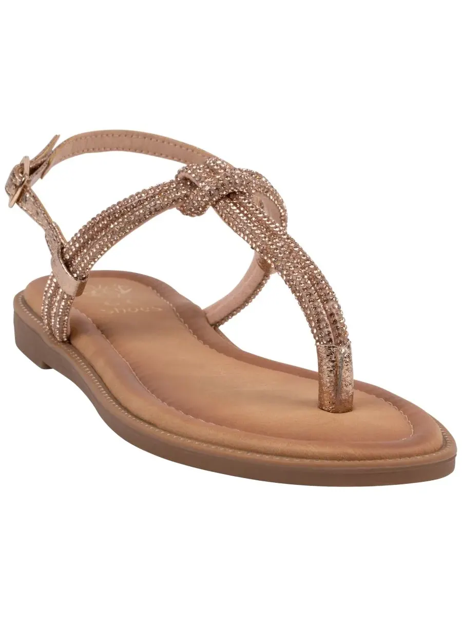 Женские сандалии Alonde с декорированными Т-образными ремешками GC Shoes — изображение 1 из 5, золото