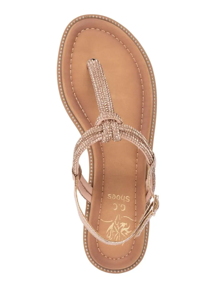 Женские сандалии Alonde с декорированными Т-образными ремешками GC Shoes — изображение 4 из 5, золото