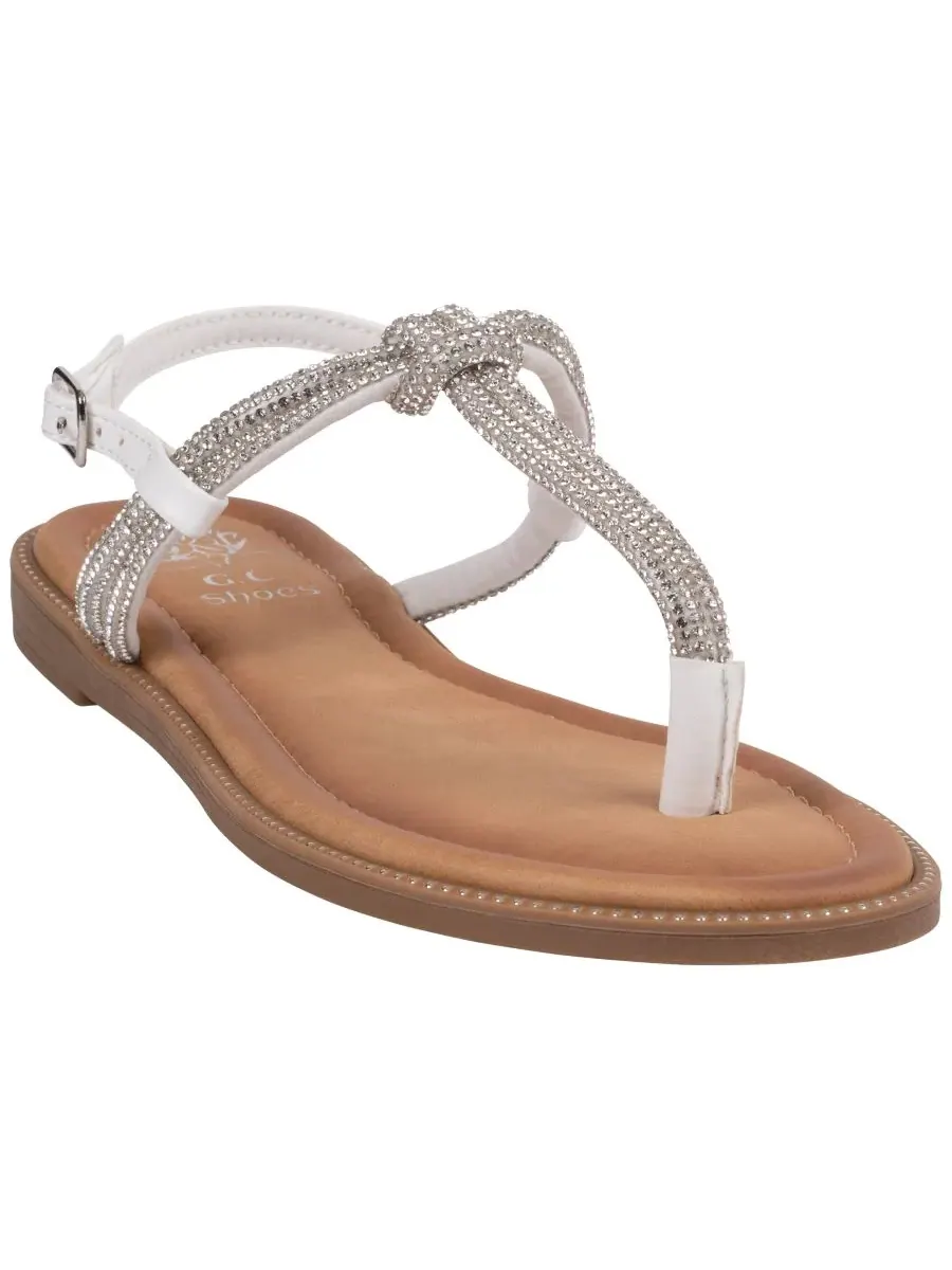 Женские сандалии Alonde с декорированными Т-образными ремешками GC Shoes — изображение 1 из 5, серебряный