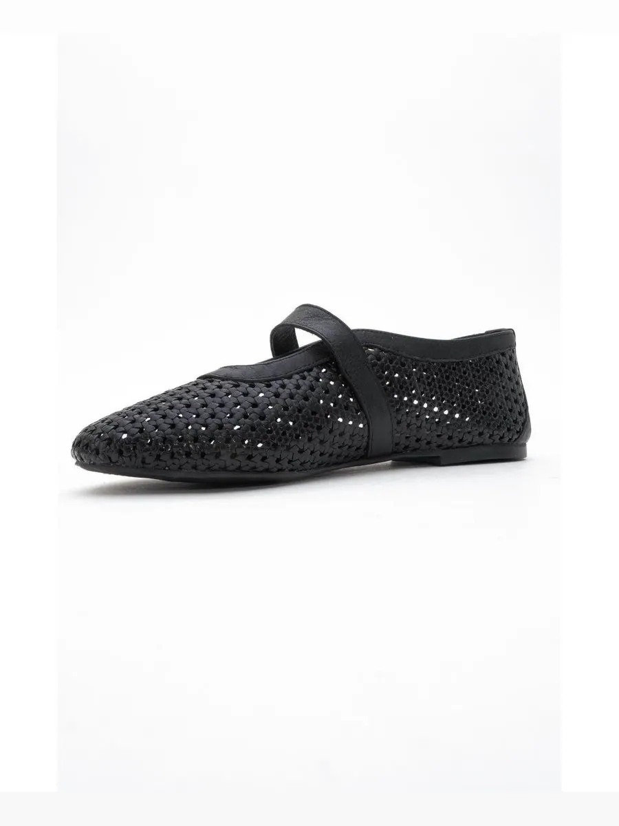 Балетки MIRELLA из плетеной кожи (женские) Forever & Always Shoes — изображение 4 из 5, черный