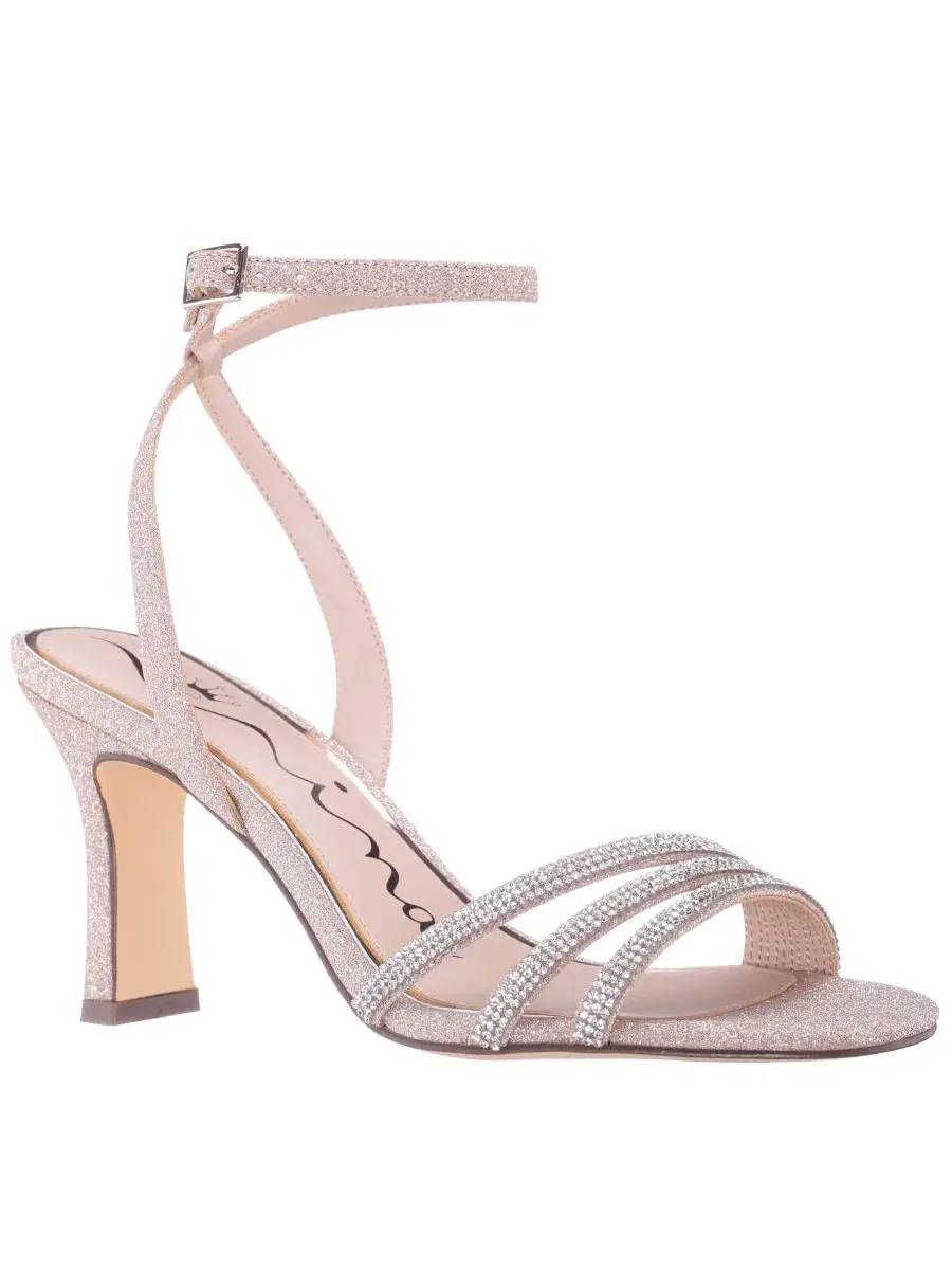Женские босоножки на среднем каблуке с кристаллами Alfreda Silver Metallic Square Toe Nina — изображение 1 из 5, нудовый