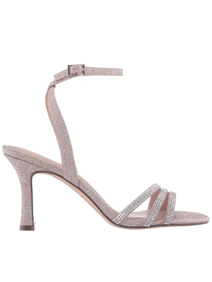 Женские босоножки на среднем каблуке с кристаллами Alfreda Silver Metallic Square Toe Nina — изображение 2 из 5, нудовый