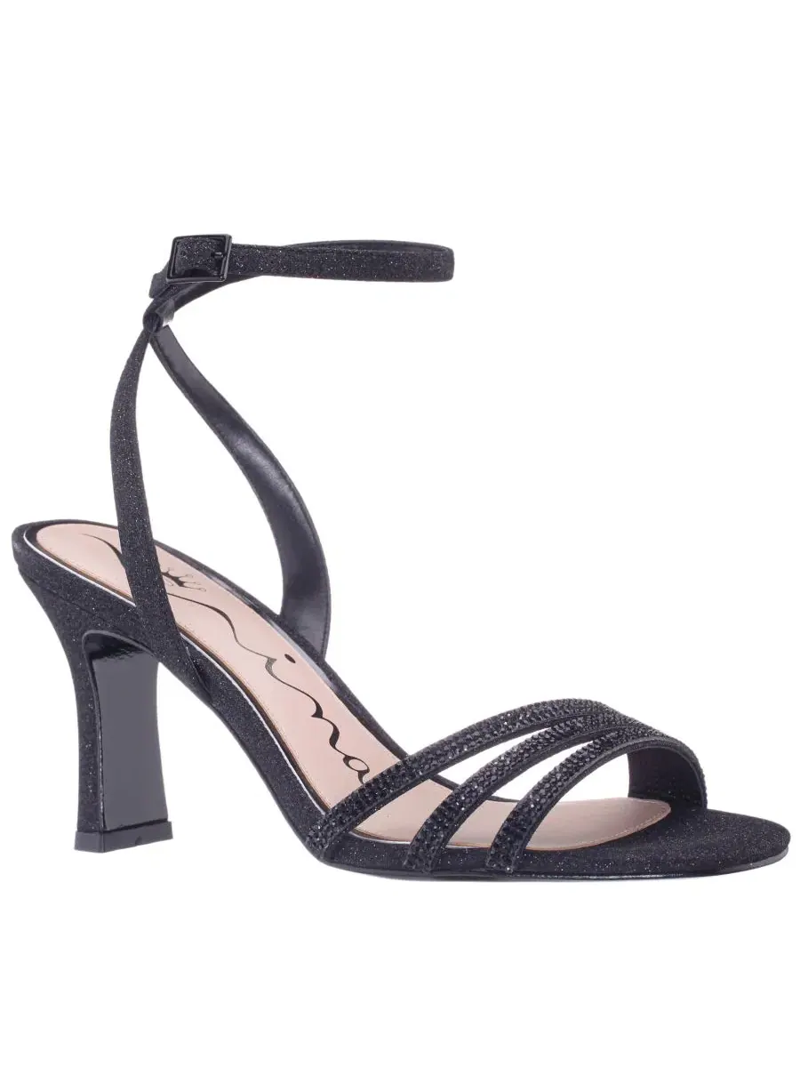 Босоножки на среднем каблуке с кристаллами Alfreda Silver Metallic Nina — изображение 1 из 5, черный