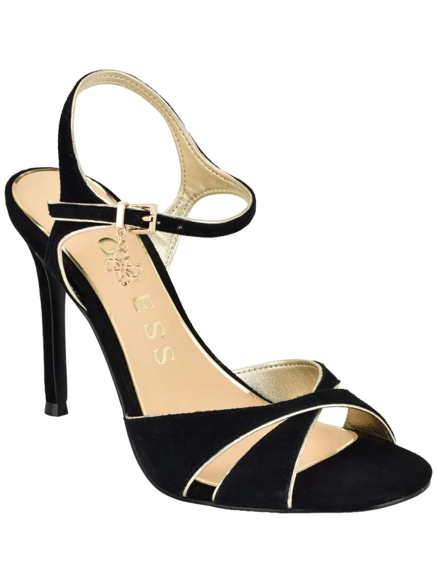 Босоножки на каблуке с лодыжечным ремешком Chaylen Suede Ankle Charms Stiletto Dress Sandals GUESS — изображение 1 из 5