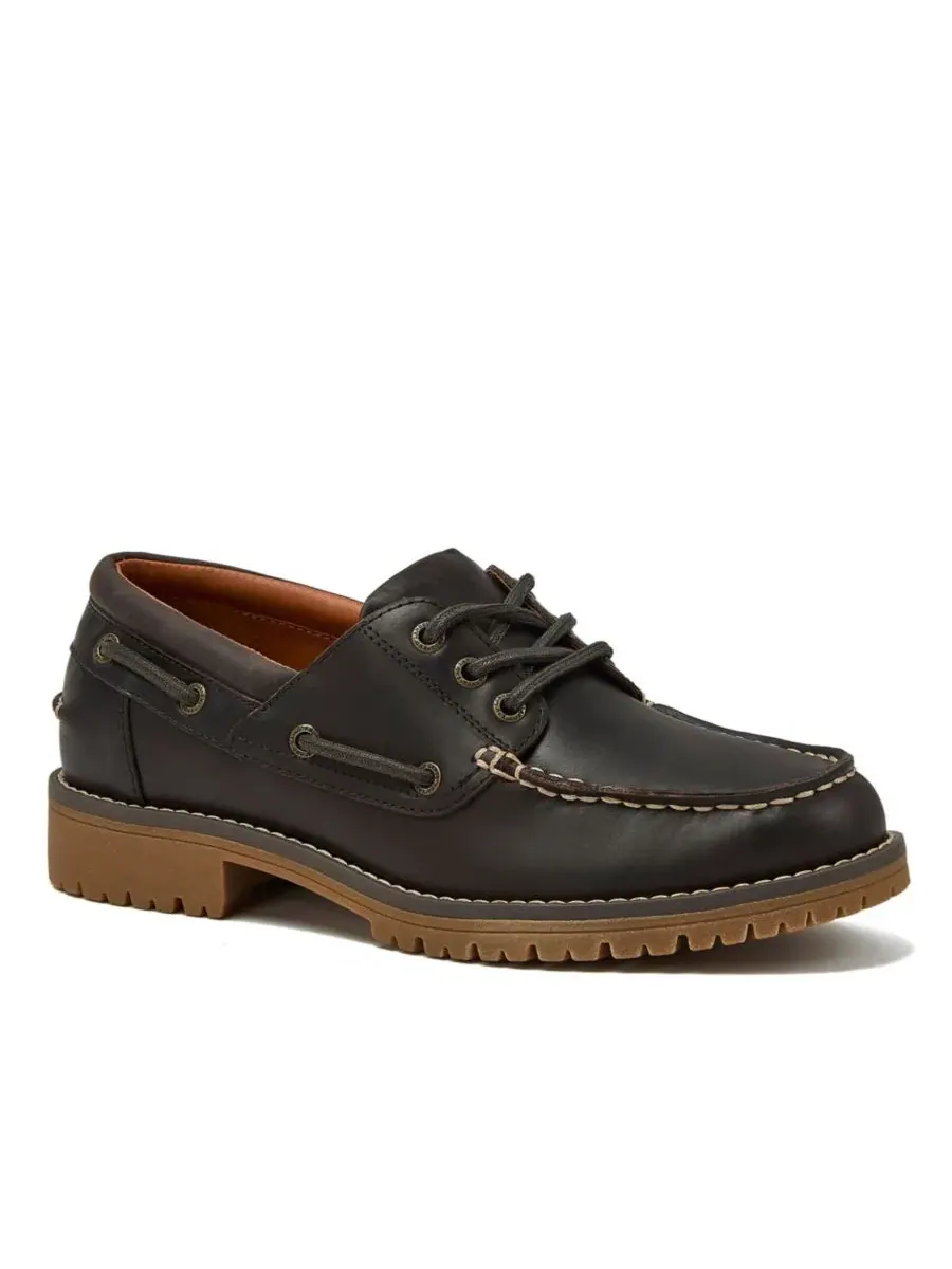 Женские кожаные лодочки на шнуровке Seaport Leather Lace Up Boat Shoes Lands' End — изображение 1 из 4, эспрессо