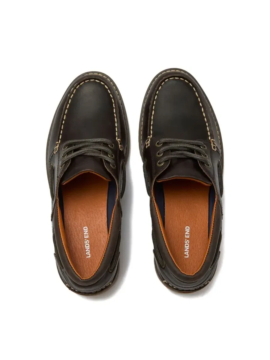 Женские кожаные лодочки на шнуровке Seaport Leather Lace Up Boat Shoes Lands' End — изображение 2 из 4, эспрессо