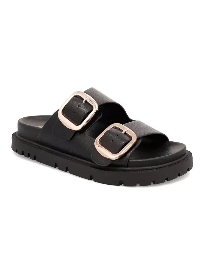 Женские сандалии Gen Double Buckle Flat Slide MIA — изображение 1 из 5, черный/золотистый