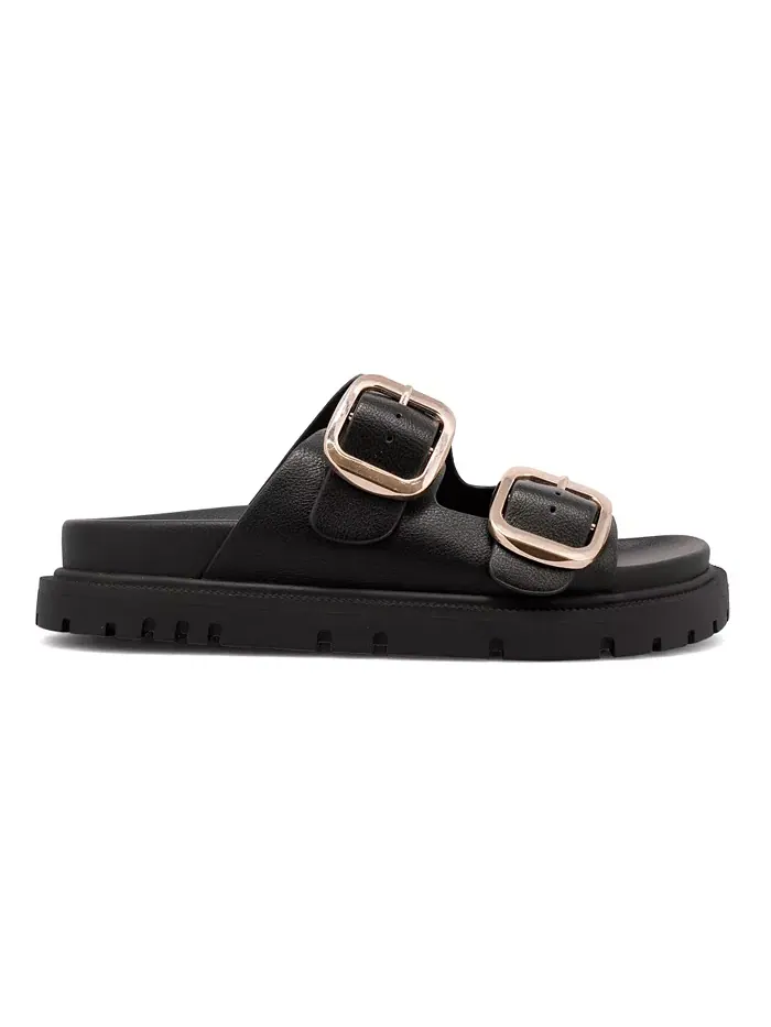 Женские сандалии Gen Double Buckle Flat Slide MIA — изображение 2 из 5, черный/золотистый