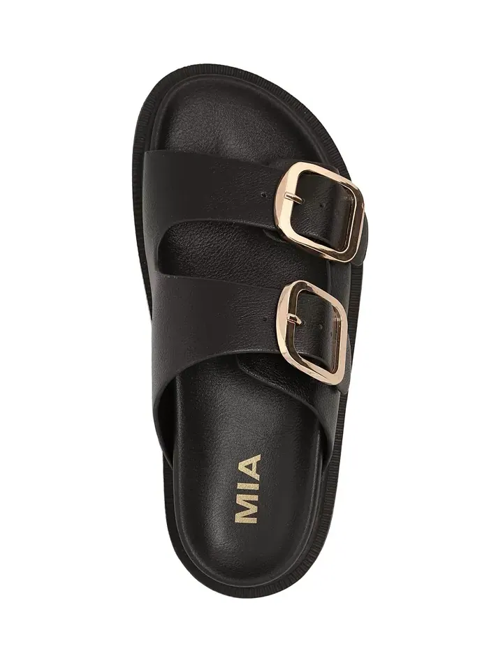 Женские сандалии Gen Double Buckle Flat Slide MIA — изображение 4 из 5, черный/золотистый