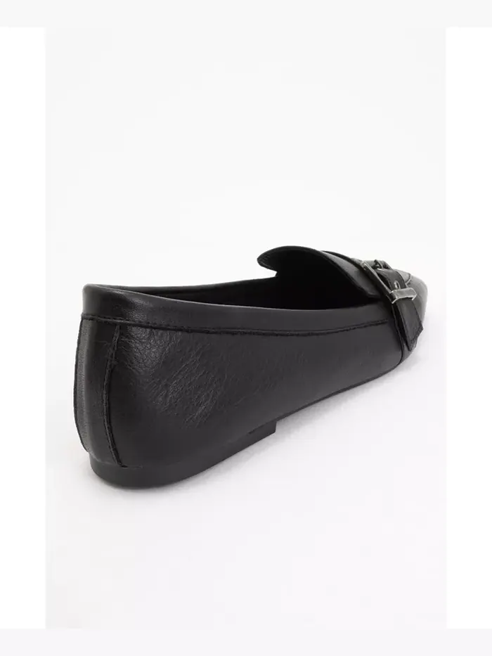 Черные кожаные лоферы на плоской подошве (женские) Forever & Always Shoes — изображение 3 из 3, черный