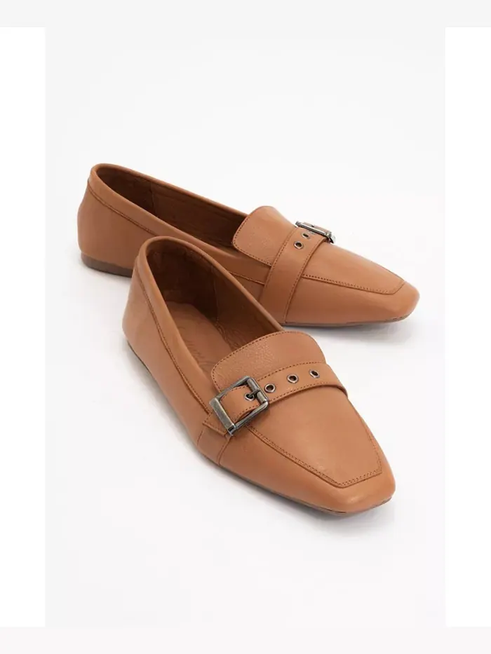 Черные кожаные лоферы на плоской подошве (женские) Forever & Always Shoes — изображение 1 из 3, коньячный коричневый