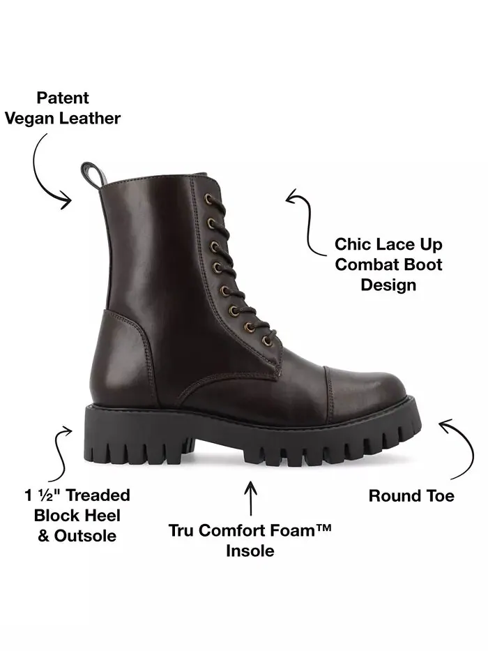 Женские боевые ботинки Aaley Lace Up Lug Combat Bootie Journee Collection — изображение 6 из 9, коричневый