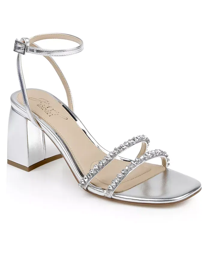 Женские босоножки Nella на устойчивом каблуке Jewel Badgley Mischka — изображение 1 из 5, серебристый металлик