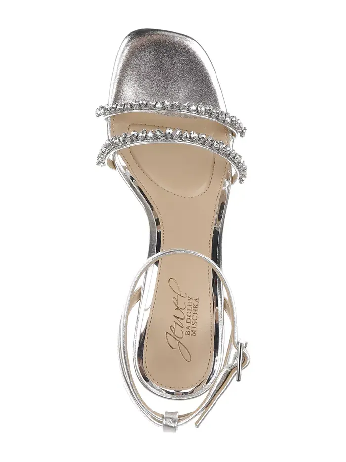 Женские босоножки Nella на устойчивом каблуке Jewel Badgley Mischka — изображение 4 из 5, серебристый металлик