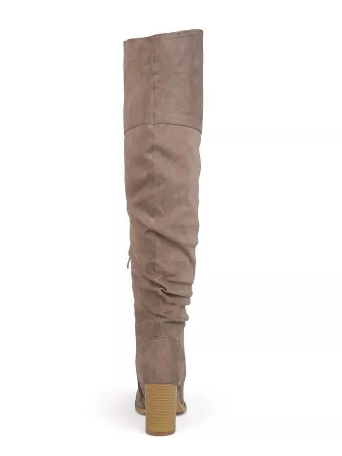 Женские сапоги Kaison Wide Calf Stacked Heel выше колена Journee Collection — изображение 6 из 7, тауп