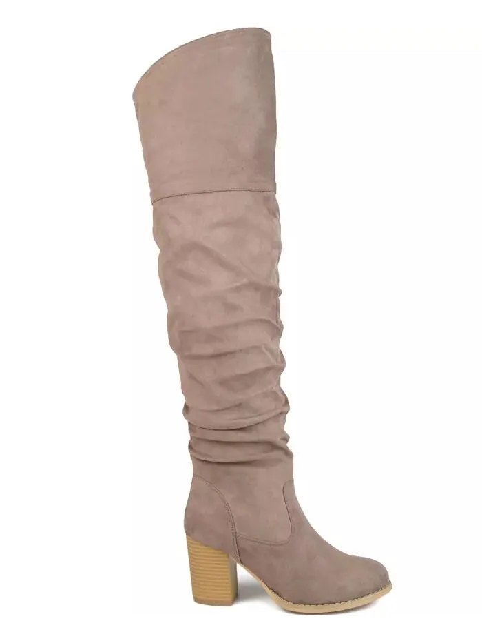 Женские сапоги Kaison Wide Calf Stacked Heel выше колена Journee Collection — изображение 7 из 7, тауп