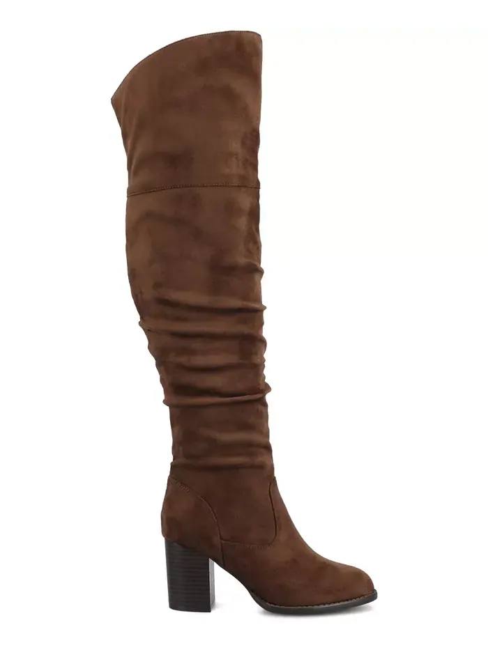 Женские сапоги Kaison Wide Calf с наборным каблуком Journee Collection — изображение 2 из 5, шоколад