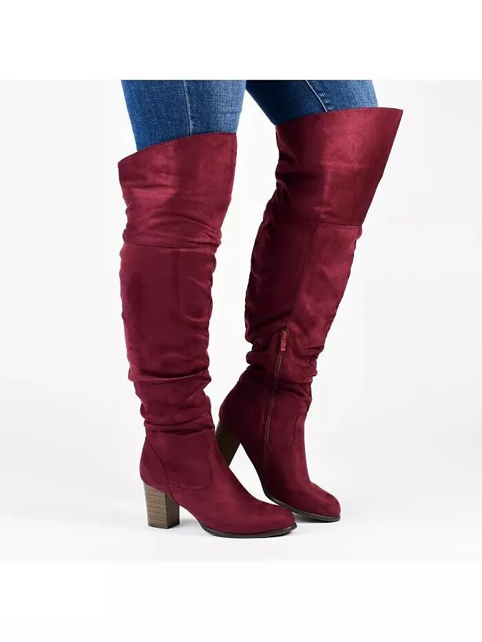Женские сапоги Kaison Wide Calf Stacked Heel выше колена Journee Collection — изображение 3 из 7, серый