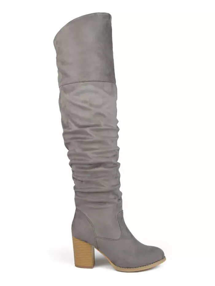 Женские сапоги Kaison Wide Calf Stacked Heel выше колена Journee Collection — изображение 7 из 7, серый