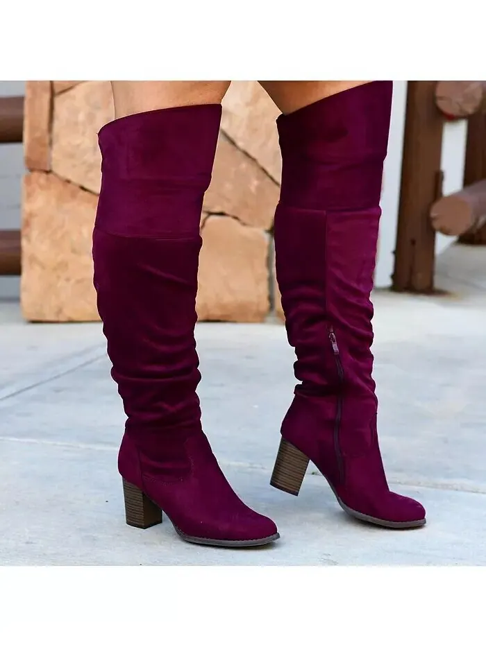 Женские сапоги Kaison Wide Calf Stacked Heel выше колена Journee Collection — изображение 4 из 7, красный