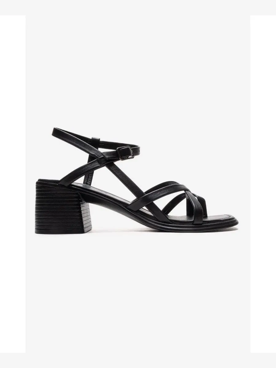Женские роскошные кожаные сандалии на блочном каблуке Forever & Always Shoes — изображение 2 из 5, черный