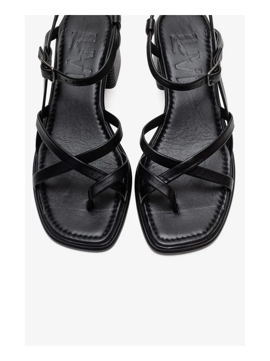 Женские роскошные кожаные сандалии на блочном каблуке Forever & Always Shoes — изображение 3 из 5, черный