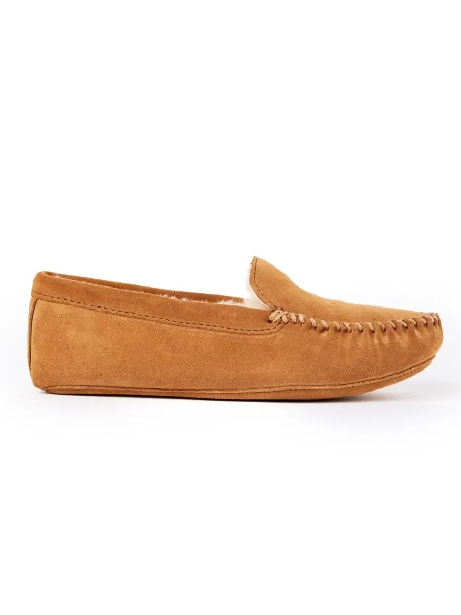 Тапочки мужские из замши на мягкой подошве, модель Minnetonka — изображение 5 из 8, бежевый