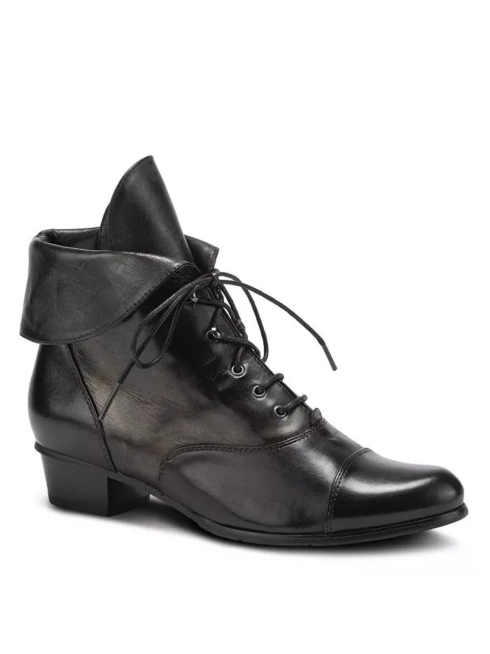 Galil Polished Leather Lace-Up Bootie с отложным манжетом и каблуком stacked heel Spring Step — изображение 1 из 6, черный